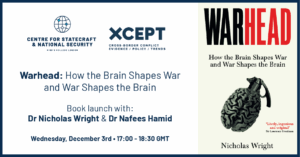 The event information next to an image of the front cover of 'Warhead'